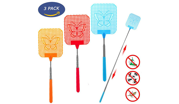 Fly Swatter Extendable, [Portable to Be Your Travel Partner] Strong Flexible Manual Swat with Durable Telescopic Handle - Colorful Pack of 3