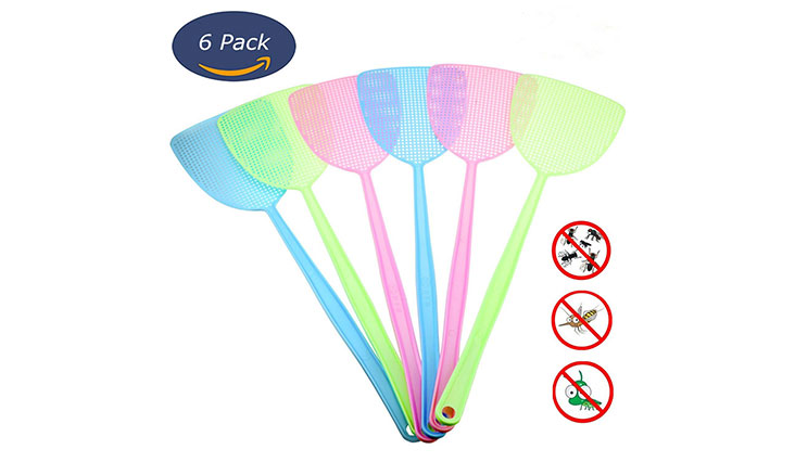 6 Pack Fly Swatter Manual Swat Pest Control Plastic with Long Handle Assorted Sweet Colors