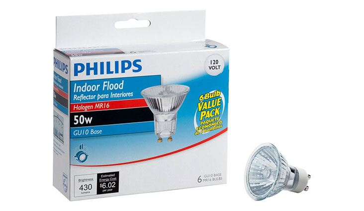 Philips 415760 Indoor Flood 50-Watt MR16 GU10 Base 120-Volt Light Bulb, 6-Pack