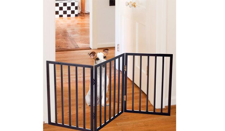 PETMAKER Foldable, Free-Standing Wooden Pet Gate- Light Weight, Indoor Barrier for Small Dogs/Cats by 24 Inch, Dark Brown, Step Over Doorway Fence
