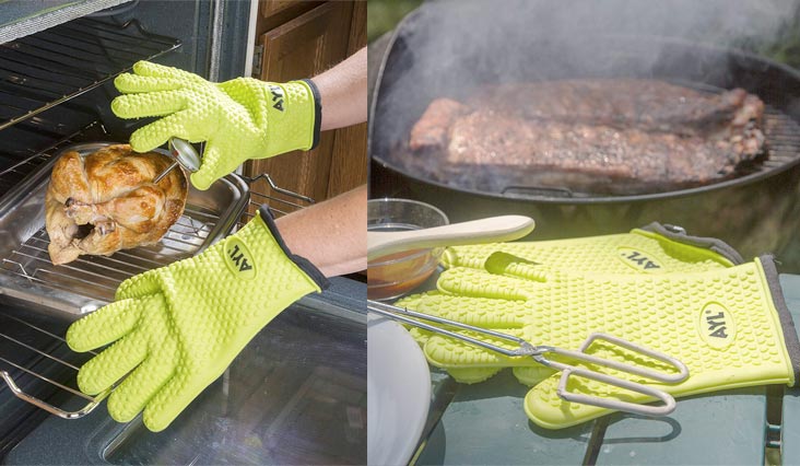 AYL Silicone Cooking Gloves - Heat Resistant Oven Mitt for Grilling, BBQ, Kitchen - Safe Handling of Pots and Pans - Cooking & Baking Non-Slip Potholders - Internal Protective Cotton Layer