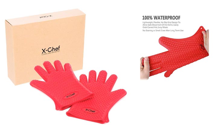  X-Chef Heat Resistant Silicone Gloves, Food Grade Heat Insulated Oven Mitts for Kitchen Cooking Baking Grilling Frying BBQ