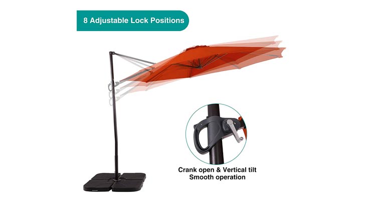 PHI VILLA 11ft Cantilever Patio Umbrella Offset Market Umbrella - 8 Positions - Cross Base Included, Beige