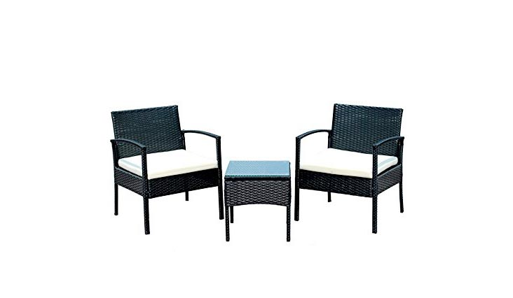 IDS Home Outdoor Patio Garden 3-Piece Black Rattan Wicker Furniture Sofa Set with White Cushioned