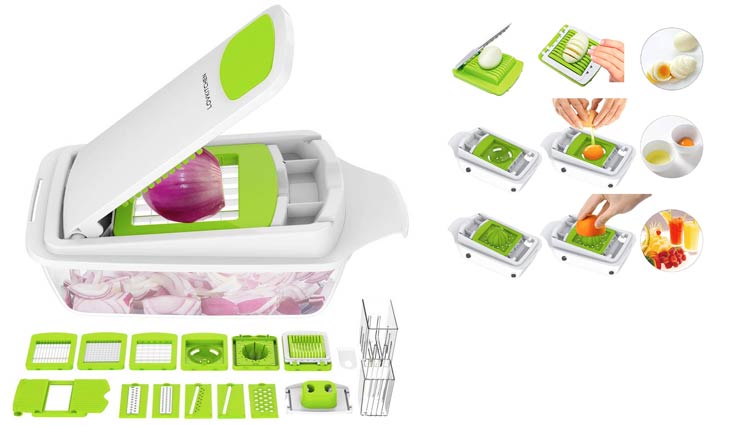 Vegetable Chopper Dicer Slicer Cutter Manual/Vegetable Grater with 11 Interchangeable Blades - LOVKITCHEN Multi-functional Adjustable Vegetable & Fruit Chopper Dicer with Storage Container