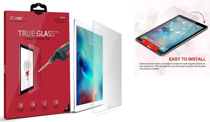 Apple 12.9-inch iPad Pro Screen Protector, iCarez [Tempered Glass] Highest Quality Premium Easy Install With Lifetime Replacement Warranty - Retail Packaging