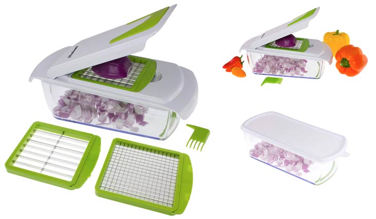 Freshware KT-405 4-in-1 Onion Chopper, Vegetable Slicer, Fruit and Cheese Cutter Container with Storage Lid